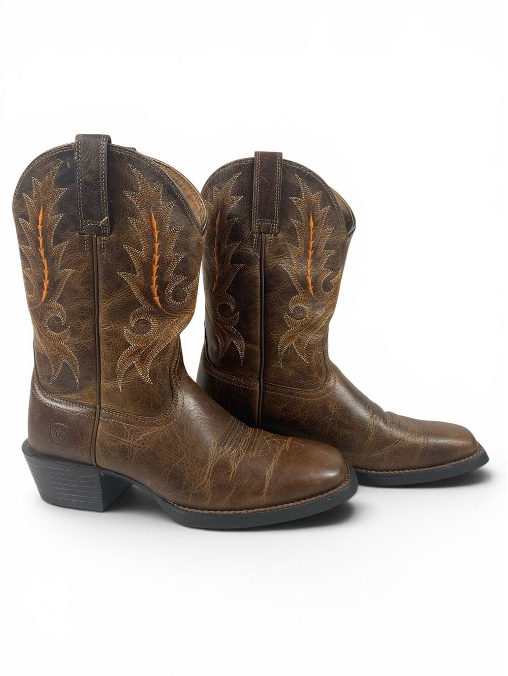 Ariat Men's Square Toe Western Boots 4LR Size 8.5 D, Brown Leather, Embroidered
